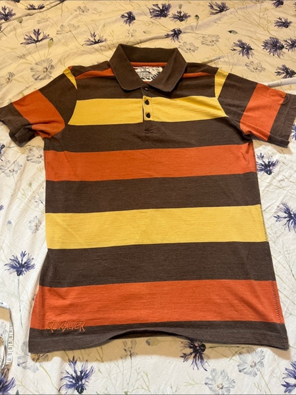 Quiksilver Wide-Stripe Polo in Brown, Orange & Yellow